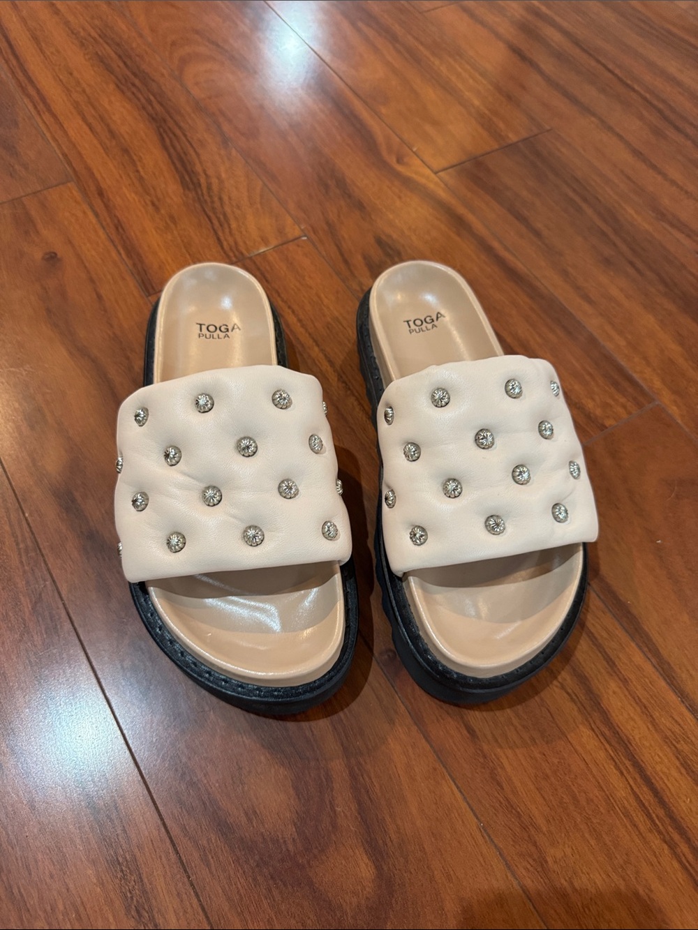 NWOT: TOGA PULLA Embellished Leather  Creamy Baby Pink (TAUPE) Slides